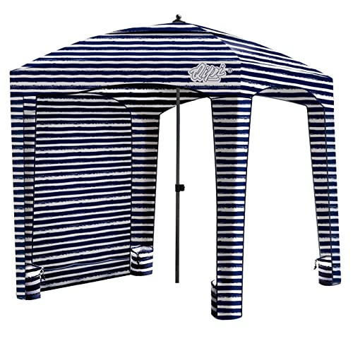 Qipi Beach Cabanas for Sand, Beach Canopy with Sandbags & Side Wall for Family, Easy Set Up Sun Shelter, UPF 50+ UV Protection with Roof Vent - color: 6' x 6' Z02 Sailor Stripes with Changing Room