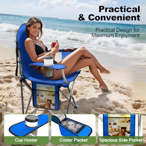 VTOY Folding Camping Chairs Durable 600D Oxford, Portable Outdoor Chair with Cooler Pouch, Cup Holder & Storage Pocket for Camping, Beach, Fishing - color: 2 Pack, Blue