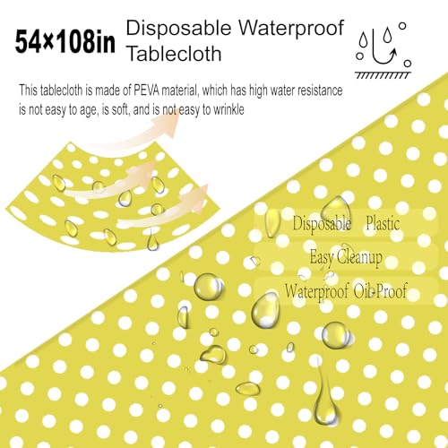 4 Pack Yellow Polka Dot Tablecloth,Yellow and White Tablecloths Disposable Plastic Rectangular Picnic Table Cover,Suitable for Rectangular Tables(54 x 108 Inches) - color: Polka Dot Yellow, size: 54" x 108" Rectangular (4 Pack)