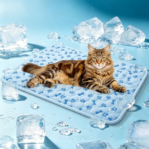 Cooling Mat for Dogs, Q-Max>0.5 Reusable Washable Dog Cooling Pad, Non-Toxic Breathable Pet Cool Blanket, Portable Cooling Bed for Dogs Cats, Indoor Outdoor Summer Heat Relief, No Refrigeration Needed - size: Small