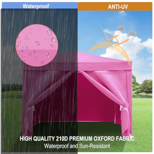 10x10 Pink Pop Up Canopy Tent Heavy Duty with 4 sidewalls Commercial Outdoor Party Tent Event Wedding Tents Instant Canopy Gazebo with Carry Bag UPF 50+ Waterproof - color: Pink, size: Standard 10x10FT 4sides