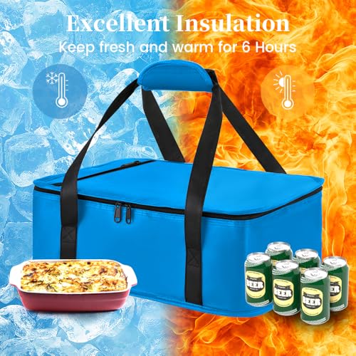 Bodaon Insulated Casserole Carrier Bag, Fits 9x13 and 11x15 Inch Baking Dish with Lid, Casserole Carriers for Hot or Cold Food for Transport (Black) - color: Blue