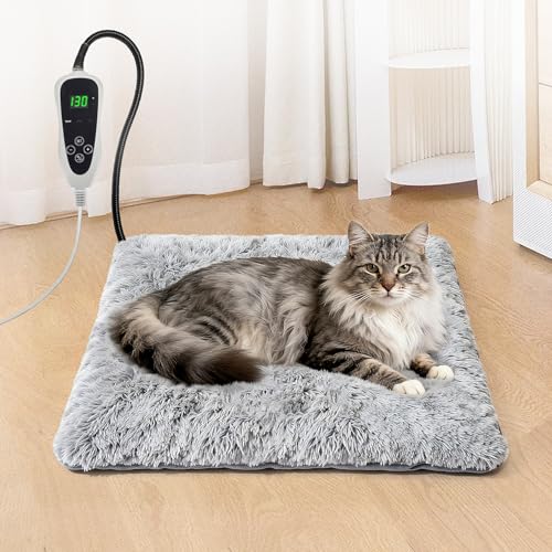 GOLOPET Cat Heating Pad 18x18 in with Smart Thermostat Switch and Power Line Protection Tube,Obtained MET and UL Dual Certification,Waterproof Pet Heating Pad for Cats, Long Velvet Cloth Cover - size: 18.0"l X 18.0"w