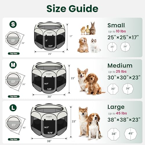 Love's cabin Pet Puppy Dog Playpen, Small Dog Tent Crates Cage Indoor/Outdoor, Portable Playpen for Cat, Foldable Pop Up Dog Kennel Playpen with Carring Case, Removable Zipper Top, Grey - color: Gray, size: 25.0"L x 25.0"W x 17.0"H
