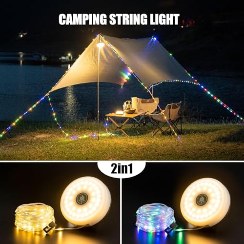 Sutaig 2-Pack Camping String Lights, 4 in 1 Outdoor Camping Lantern with 8 Lighting Modes(32.8Ft), Quick 30s Recovery, Waterproof, Type-C Fast Charging, Portable Lights for Camping/Yard/Hiking - style: Green
