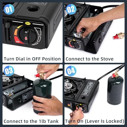 SHINESTAR Dual Fuel Stove with Butane & Propane Compatibility, Portable Camping Stove for Outdoor Cooking, Propane Adapter Hose and Carrying Case Included, 7800 BTUs Output - color: Black - 7800 BTU Dual Fuel