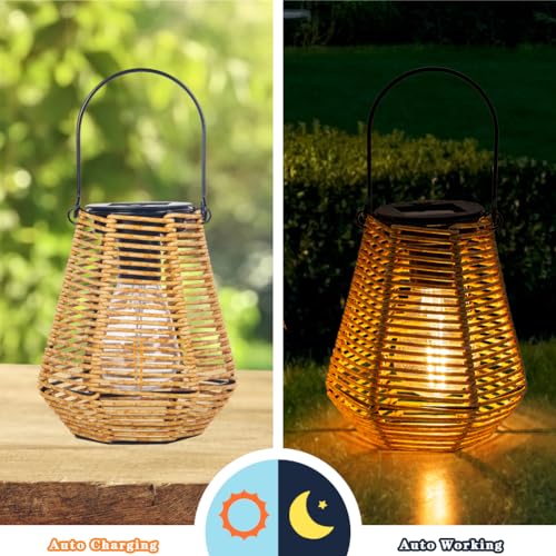 Solar Lanterns Outdoor Waterproof,Solar Lights for Outside Hanging Lights Outdoor Rattan Lantern Decoration for Garden, 2 Pack - style: Ranttan-1