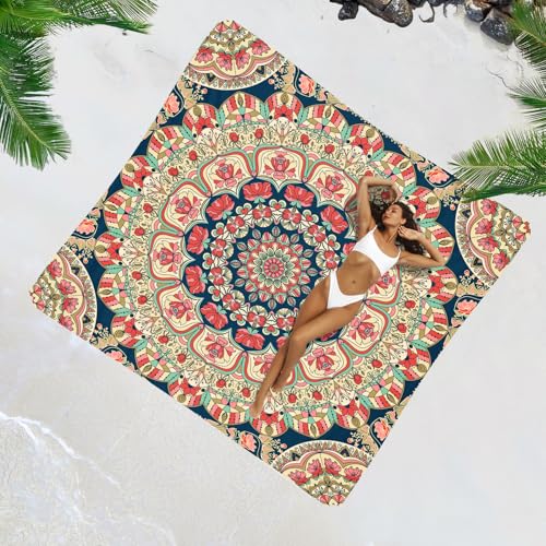 Beach Blanket Waterproof Sandproof 1-7 Adult Oversized 78 '' × 81 '' Lightweight Durable Compact Sand Free Extra Large Beach Mat for Travel Camping Hiking Picnic - color: Mandala2, size: 78“x81”
