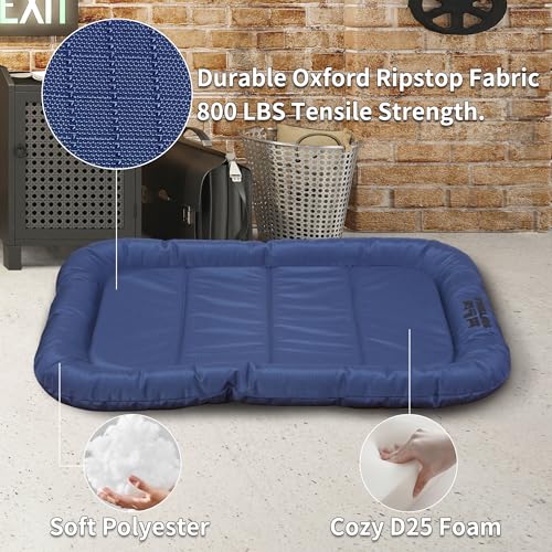 Durable Outdoor Dog Bed with Pillow Around Curling Sleep Fully Waterproof Indoor Cat Bed Crate Mat Stable Kennel Pad, for Pets (Blue, XX-Large(48 * 31in)) - color: Blue, size: XX-Large(48x31in)