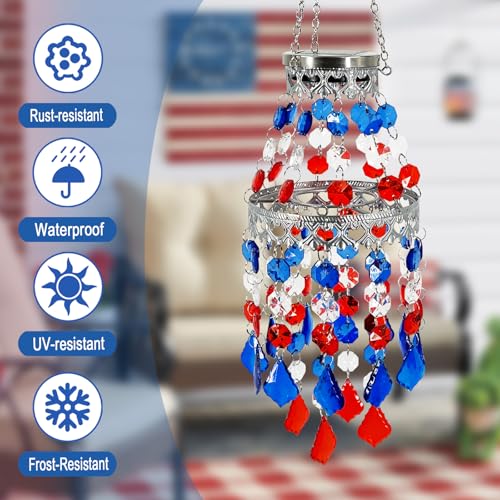 4th of July Decorations Outdoor,Patriotic Hanging Solar Lanterns Outdoor Chandelier,2 Tier Acrylic Crystal Wind Chimes for Outside,Paito,Porch,Yard - color: 4th of July