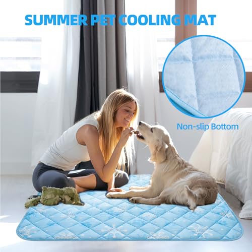 Homimp Dog Cooling Mat,27.5" x 38.5" Thicken Self-Cooling Mat for Dog Large,Internal Waterproof& Endothermic,Washable Pet Ice Cool Pad Blanket,Pet Sleeping Pad for Indoor Outdoor in Summer, Non-Toxic - color: Sky Blue Paw, size: Large 27.5IN x 38.5IN