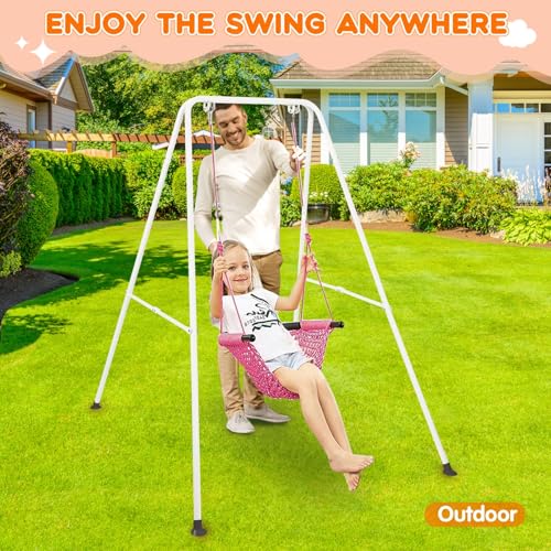 Baby Swing Stand, Heavy Duty Foldable Swing Stand A-Frame Metal Swing Stand Frame for Backyard Indoor & Outdoor Use (Hammock Chair not Included) (White) - color: White