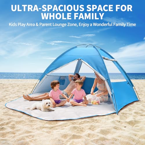 COVACURE 2026 New Upgraded Beach Tent Sun Shelter for 3-4 Person - UPF 50+ UV Protection Beach Shade, Waterproof & Lightweight, Easy Setup Portable Sun Canopy for Camping, Fishing, Beach(Blue) - color: Blue