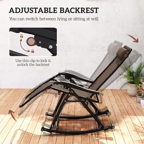 Outsunny Outdoor Rocking Chairs, Foldable Reclining Zero Gravity Lounge Rocker with Pillow, Cup & Phone Holder, Combo Design with Folding Legs, Brown - color: Brown, size: 1 Pack