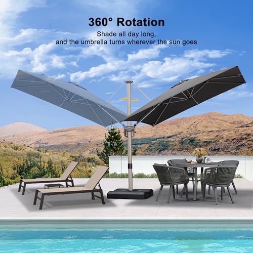 PURPLE LEAF Patio Umbrella with Base Included, 8ft Outdoor Aluminum Cantilever Umbrella with 360° Rotation, Champagne Offset Umbrella for Outdoor Garden Pool, Grey - color: Gray, size: 8' x 8'