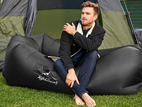 AlphaBeing Inflatable Lounger Air Sofa, Portable Inflatable Couch Mesh Hollow Air Hammock Anti Leakage Air Chair for Outdoor Camping Beach Traveling - color: Black