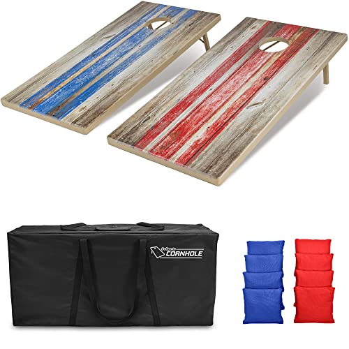 GoSports 4 x 2 ft All Weather Cornhole Boards - Rustic, Reed Camo, Woodland Camo, or Wood - 2 Regulation Size ToughToss Boards, 8 Bean Bags, and Carry Case - color: Rustic Design
