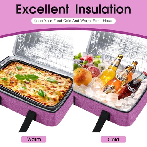 Insulated Casserole Carrier, Portable Casserole Carrier for Hot or Cold Food Lunch Tote Warmer or Cooler Bag, Lasagna Lunch Bag for Potluck Parties- Fits 9" x 13" Baking Dish-Rose Purple - color: Rose Purple, size: 16x10x4 in