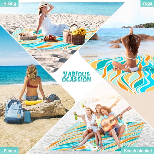 Beach Blanket Waterproof Sandproof 1-7 Adult Oversized 78 '' × 81 '' Lightweight Durable Compact Sand Free Extra Large Beach Mat for Travel Camping Hiking Picnic - color: Wave1, size: 78“x81”