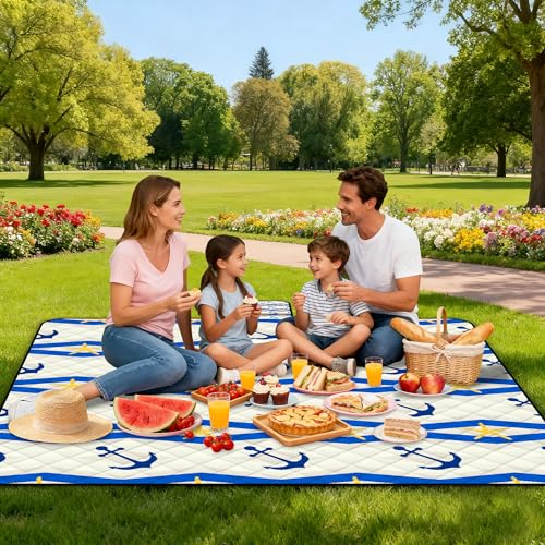Poedist Extra Large Picnic Blanket Waterproof,80"x 80"Foldable Machine Washable Beach Blanket,Outdoor Blanket for 6-8 Adults,Suitable for Indoor Crawling,Park Beach,Camping,Hiking,Family Travel(Boat) - color: Yellow Boat, size: 6'8" x 6'8" (Square)