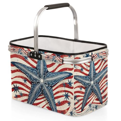 Picnic Basket,Leak-Proof Collapsible,40L Grocery Basket with Sturdy Handles,Storage Basket for Picnic,Food Delivery,Take Outs,Market Shopping,Travel - color: Starfish(style 1)