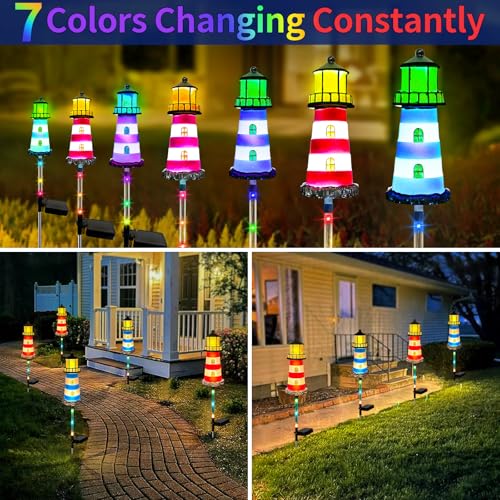 Solar Garden Lights Outdoor Decorations, 4 Packs Lighthouse Waterproof, Lights walkways Garden Decor for Outside Landscape Light, for Yard, Patio, Pathway Decor, Gifts - color: Lighthouse 4
