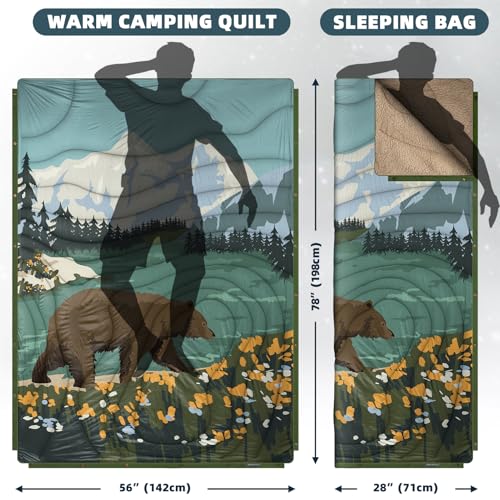 Outdoor Camping Blanket with Sherpa Lining, Extra Warm Thick Camp Blankets and Puffy Ultralight Soft Poncho DWR Camping Quilt for Cold Weather, Adventure, Sleeping, Backpacking 78"x 56" - color: Haze Blue, size: 78 x 56 inches