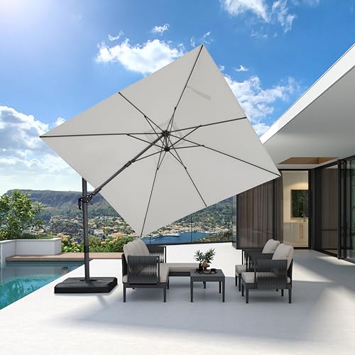 PURPLE LEAF 9.8' X 9.8' Left-right Tilting Patio Umbrella Outdoor Cantilever Swivel Square Umbrella Aluminum Offset Umbrella with 360-degree Rotation for Garden Deck Pool Patio White - color: White, size: 10' X 10', style: Left-right Tilt