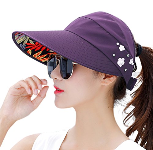 Sun Hats for Women Wide Brim Sun Hat UV Protection Caps Floppy Beach Packable Visor - color: Purple