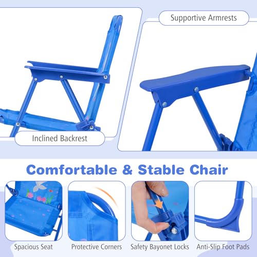 Costzon Kids Picnic Table, Kids Outdoor Table with 2 Folding Chairs, Height Adjustable Umbrella, Portable Children Outdoor Furniture for Patio, Garden, Backyard (Blue Ocean) - color: Blue Ocean