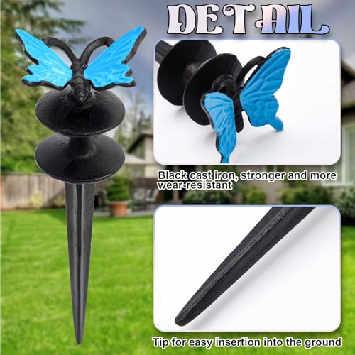 Tandefio 3 Pcs Colorful Butterfly Garden Hose Guide Stakes, Heavy Duty Decorative Antique Black Cast Iron Metal Hose Guides, Plant Protector for Lawn Yard Flower Bed - style: Butterfly