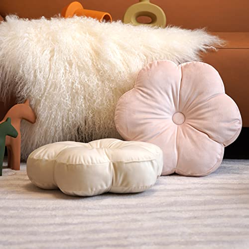 ARTMAGIC Flower Shaped Velvet Decorative Throw Pillow Cushion Ultra Soft Cute Floor Pillow for Couch Bed Sofa (Light Pink) - color: Light Pink