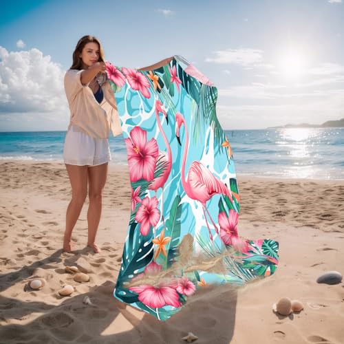 Beach Blanket Waterproof Sandproof, Flamingo Oversized Extra Large Picnic Mat 83"×95"/8 × 7 FT for 1-7 Adults for Travel Camping Hiking, Quick Drying Lightweight Outdoor Beach Vacation Essentials - color: Flamingo