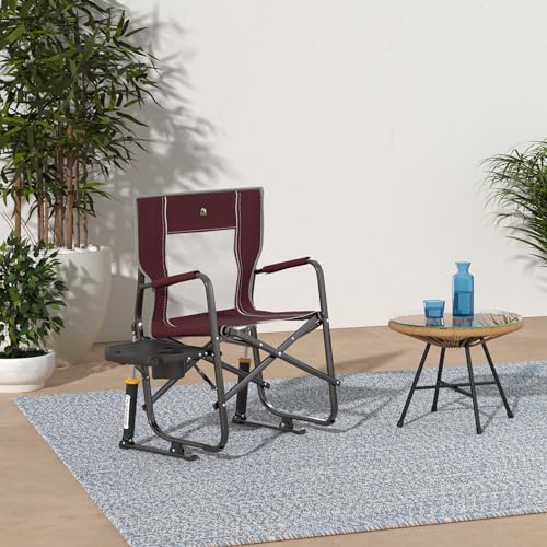 GCI OUTDOOR Freestyle Rocker XL with Side Table Camping Chair | Portable Folding Rocking Chair with Solid, Durable Armrests, Drink Holder & Comfortable Backrest — Red - color: Red, style: Freestyle Rocker XL W/ Side Table