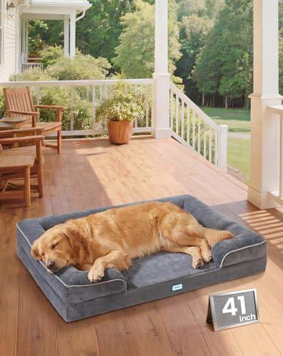 OhGeni Orthopedic Dog Bed Couch Big Cat Sofa for Extra Large Sized Pets with Memory Foam, Machine-Washable Waterproof Removable Cover, Soft Comfortable Fabric, 41-inch (Gray) - color: 01-Gray, size: 41"x30"x7"