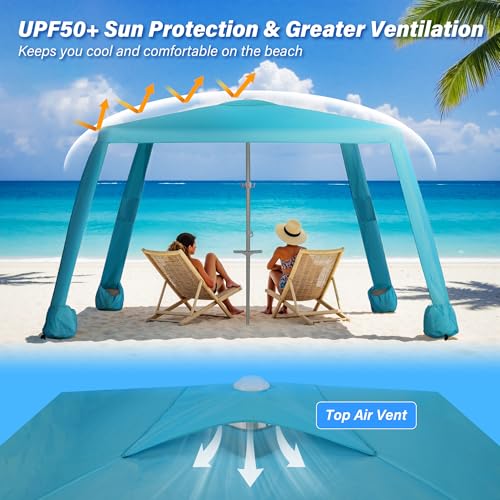 Beach Cabana-6.6x6.6’Beach Canopy with Side Wall,Portable Umbrella Tent with Sand Pockets for Family & Friends,Easy Up Beach Sun Shelter for Outdoor Patios,Backyards,and Camping,Blue - style: Blue