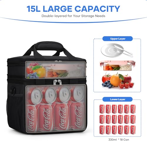 RealCool Lunch Bag, Insulated Lunch Box for Men Women, Double Deck Leakproof Soft Cooler Bag with Adjustable Strap, Reusable Lunchbox for Work, Travel, Camping (Black) - color: Black