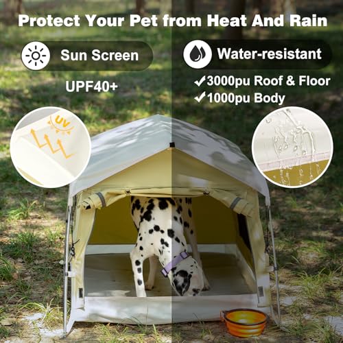 Dog Tent Cotton Fabric, Aluminum Poles and Camping Mat, Outdoor Weatherproof, Dog House Outdoor, Breathable with 2 Side Windows, Portable and Collapsible (Green, Large) - color: Green, size: Large, 39.4''L x 31.5''W x 26.4''H