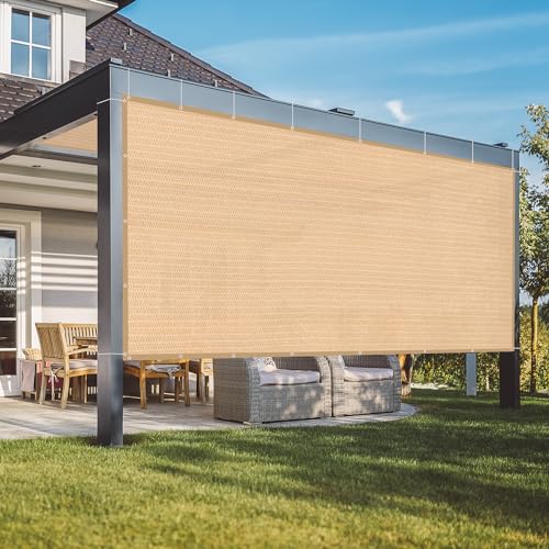 VICLLAX 90% Shade Fabric Sun Shade Cloth with Reinforced Grommets, Outdoor Sun Screen Fabric for Outdoor Patio Garden Pergola Cover Canopy 6x6 FT, Wheat