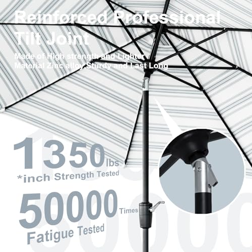 Tempera 9ft Striped Patio Umbrellas Outdoor Table Market Umbrellas with 2-year Nonfading Canopy, 8 Sturdy Ribs, Auto Tilt & Crank, Easy to set - color: Blue Stripe, size: 9 FT
