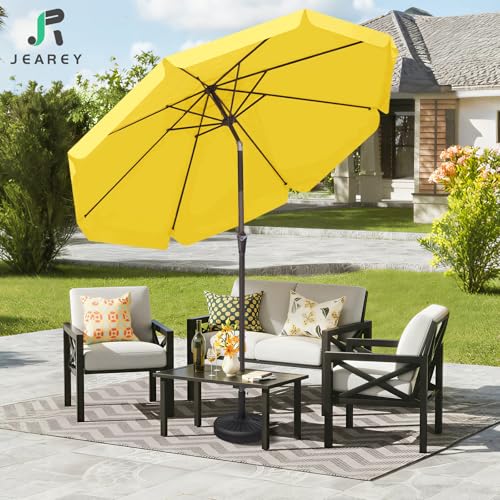 JEAREY 9 FT Patio Umbrella Outdoor, Table Umbrellas Market Umbrella w/Push Button Tilt/Crank, 8 Sturdy Ribs(Yellow) - color: Yellow