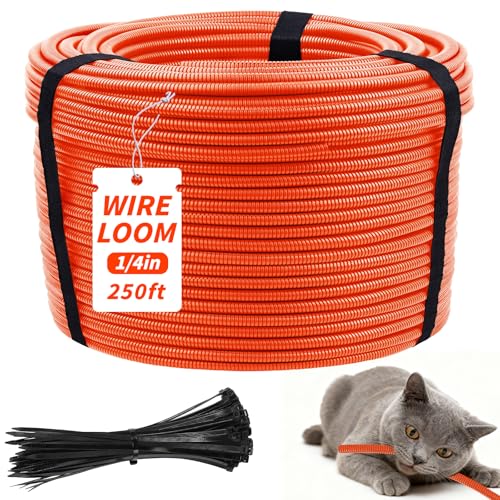 250FT Orange Split Wire Loom Tubing, 1/4 Inch Wire Protector Tubing, Automotive Wire Flexible Conduit Cord Covers with 50 Cable Ties for Automotive Marine Agriculture Electrical Cable Protection - color: Orange, size: 1/4in x 250ft