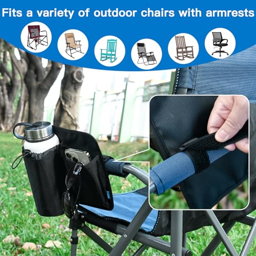 Xxerciz Chair Cup Holder with Phone Holder Adjustable Nylon Armrest Drink Holder Organizer Universal Water Bottle Holder for Patio Recliner Chair, Beach Chair, Folding Camping Chair