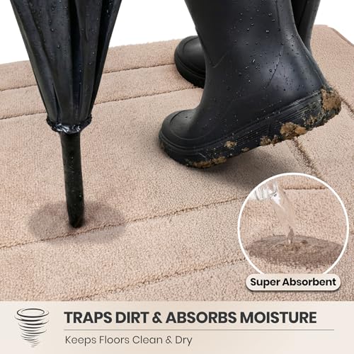 PURRUGS Dirt Trapping Door Mat 20" x 31.5", Non-Slip/Skid Machine Washable Entryway Rug, Dog Doormat, Super Absorbent Welcome Mat for Muddy Wet Shoes and Paws, Beige - color: Beige, size: 20" X 31.5"