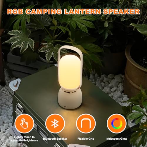 Camping Lantern with Speaker, Portable Rechargeable Outdoor Lantern, 11 Mode RGB Color Dimmable LED Night Light for Camping, Home, Party and Hiking - color: Beige