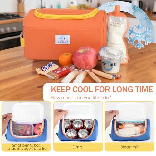 Genteen Small Cooler Bag with Ice Packs,Freezable Lunch Bag/Snack Bag,Small Insulated Bag Reusable Lunch Bag Kids with Zip Closure & Buckle Handle for Travel/School/Work,Orange - color: Orange