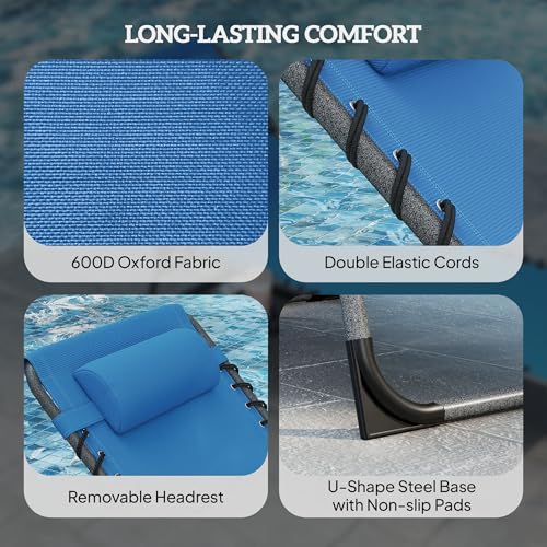 Outsunny Folding Chaise Lounge Chair Outdoor Tanning Chair with Side Table, 5-Level Adjustable Beach Lounge Chair with Headrest, Side Pocket for Patio, Backyard, Beach, Poolside, Blue - color: Blue
