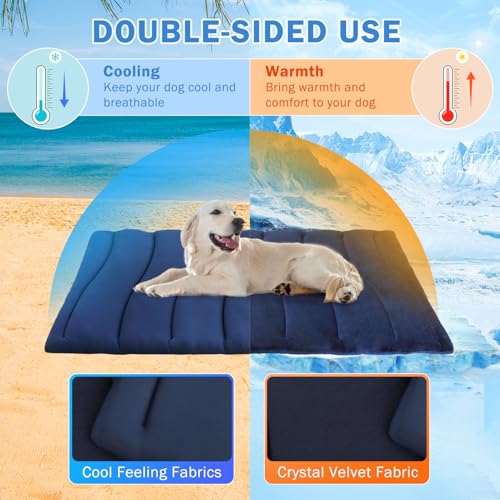 SCENEREAL Dog Cooling Mat for Crate, Thicken Self-Cooling Dog Pad Reversible (Cool & Warm), 36"x23" Pet Cool Bed for M Large XL Dogs,Kennel Sofa Mats Machine Washable, Durable Non-Toxic Gel, Outdoor - color: Navy, size: Medium(36" L x 23" W x 1.0" HT )