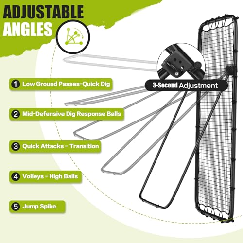 Volleyball Rebounder Net 7x4 Ft, 5-Angle Adjustable Rebounder Net for Practicing Digging, Setting, Spiking, Bounce Back Training Equipment with 2 Target Stripes & Portable Travel Bag for Storage - color: NET101-Black