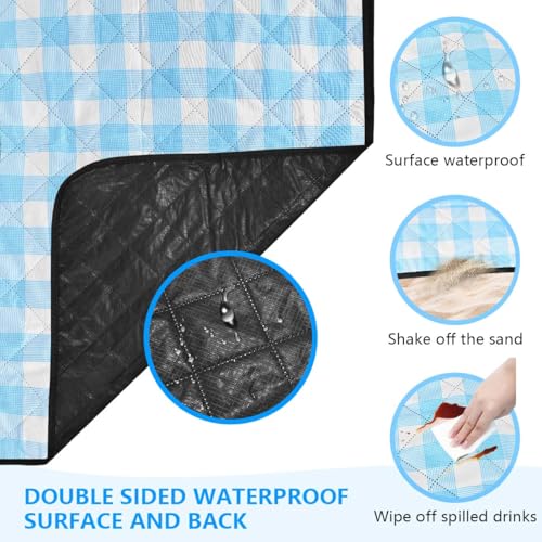 OBTANIM Extra Large Picnic Blanket 60 x 80 Inch Waterproof Foldable Beach Blankets Outdoor Picnic Mat for Camping Grass Lawn Park Music Festival Party Accessories (Blue and White) - color: Blue and White, size: 60 x 80 Inch